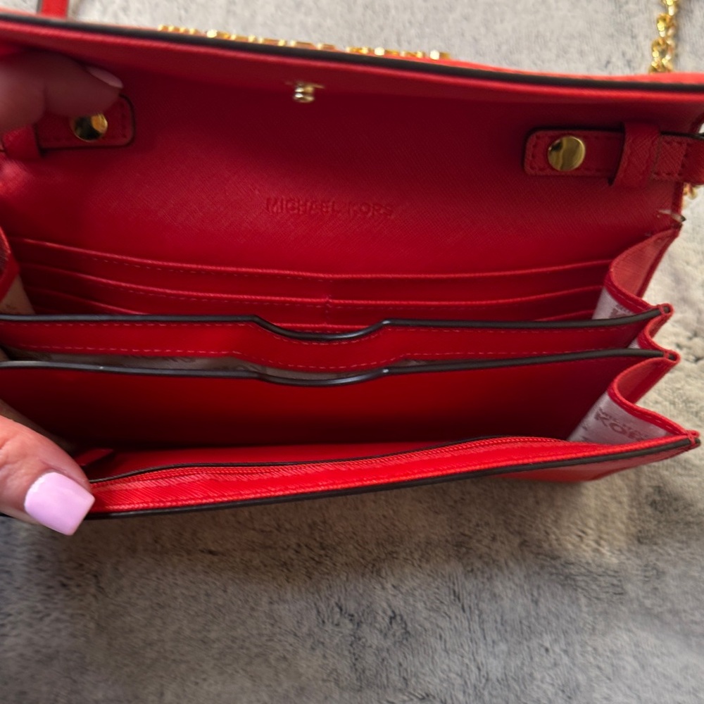 Michael Kors Red Saffiano Leather Wallet on a Chain - Gold Hardware - Picture 6 of 11